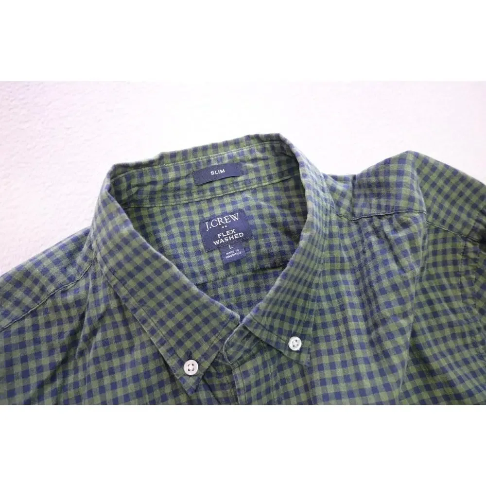 J Crew Flex Wash Dress Shirt Slim Fit Plaid Button Up Long Sleeve Mens Sz‎ Large